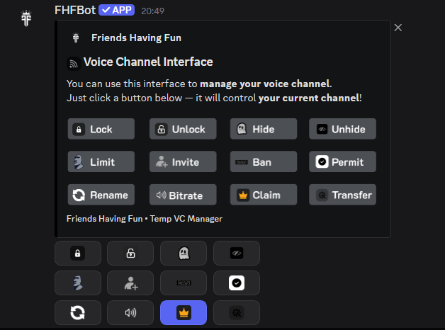 Voice channel interface panel